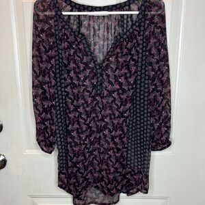 Maurices Sheer Black and Pink Floral Blouse